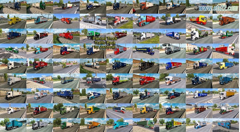  AI车辆-欧卡资源站PAINTED TRUCK TRAFFIC PACK BY JAZZYCAT AI交通包v18.7.1 1.50欧卡2mod(1)