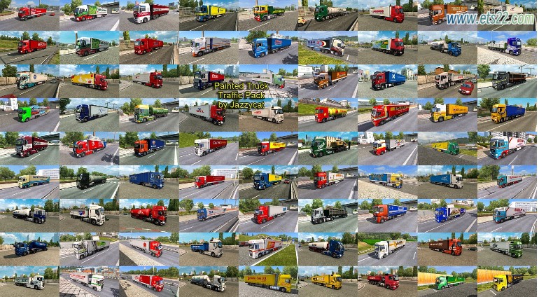  AI车辆-欧卡资源站PAINTED TRUCK TRAFFIC PACK BY JAZZYCAT AI交通包v18.7.1 1.50欧卡2mod(2)